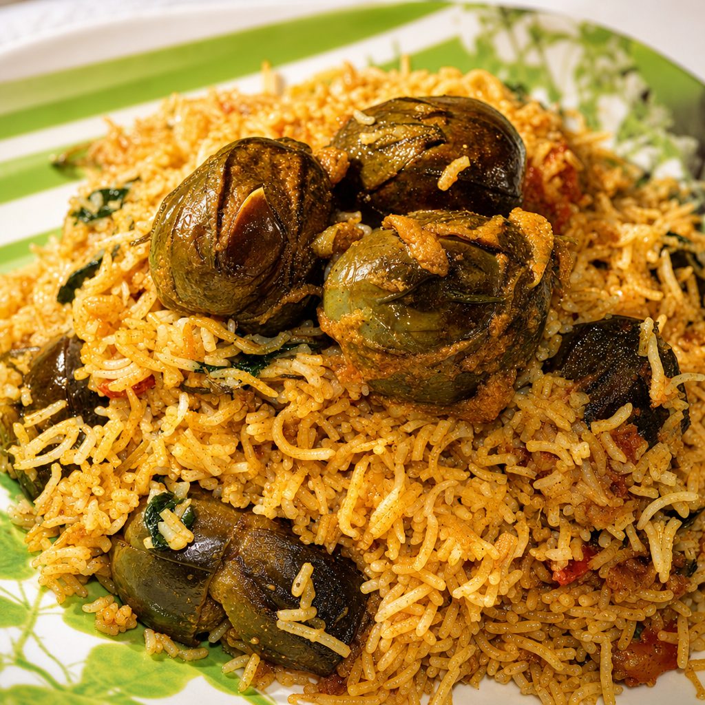 Eggplant Biryani AKA Gutty Vankaya Biriyani - Non Vegan.