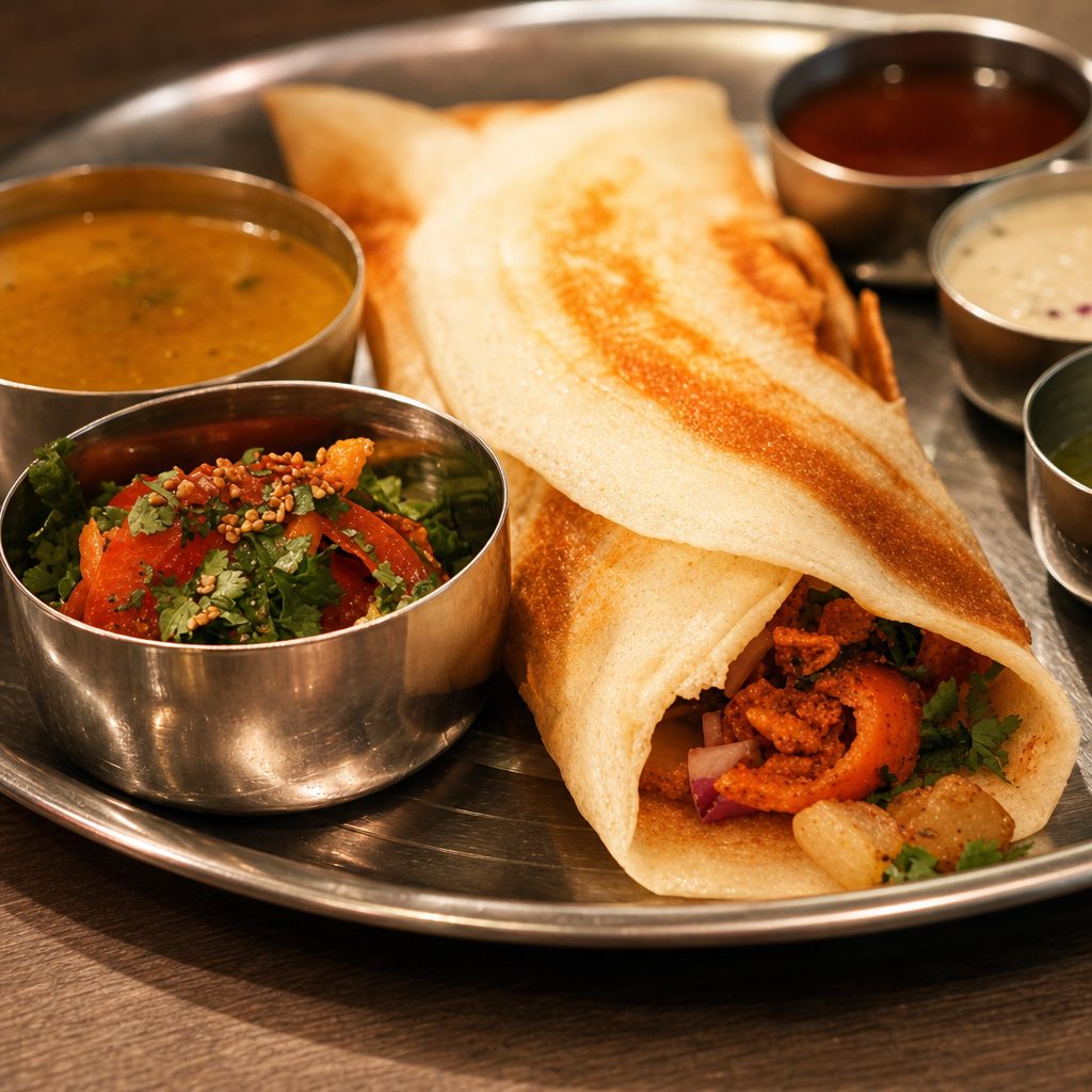 Chicken Tikka Dosa - Non Vegan, Gluten free.