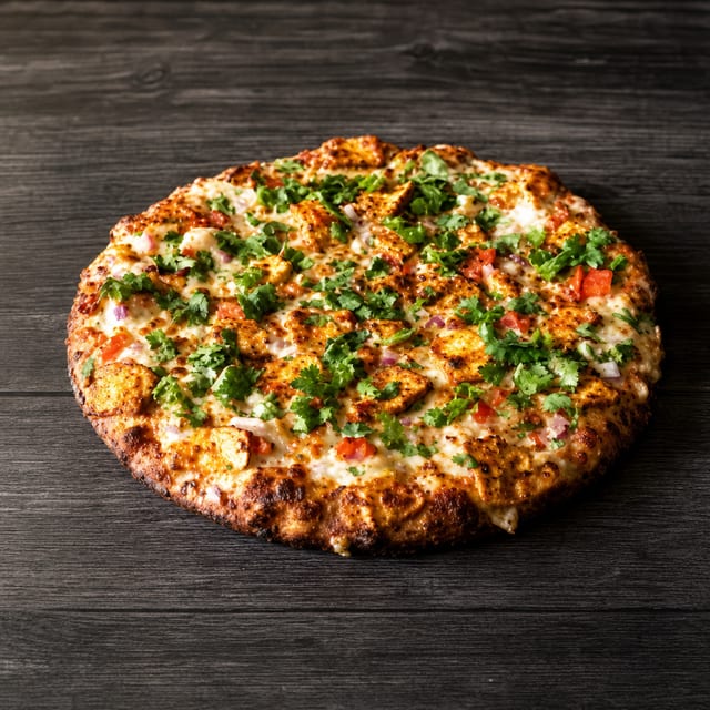 Achari Paneer Tikka Pizza (Vegetarian).