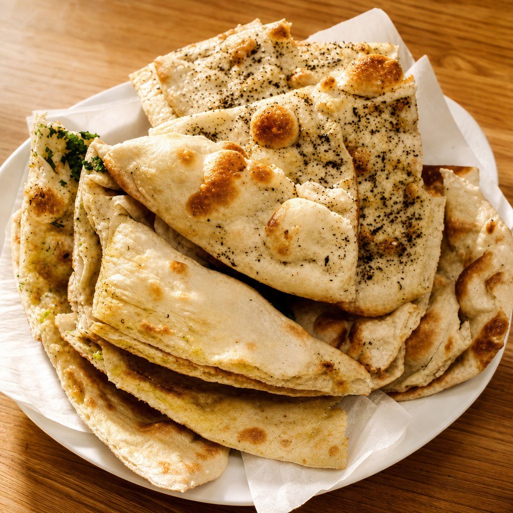 Naan Platter- (Garlic, Onion, Butter, Paneer, Aloo, Methi).