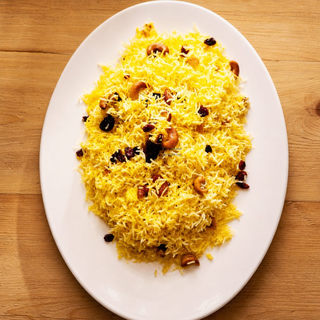 Saffron rice pulao - Non Vegan.