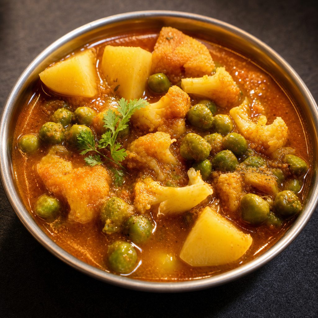 Gobi Mutter –Spiced Cauliflower & Peas Curry – Vegan, Gluten Free.