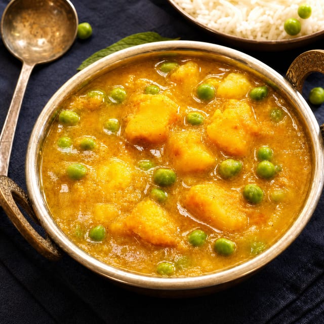 Aloo Mutter - Spiced Potato & Peas Curry Bowl Vegan, Gluten free.