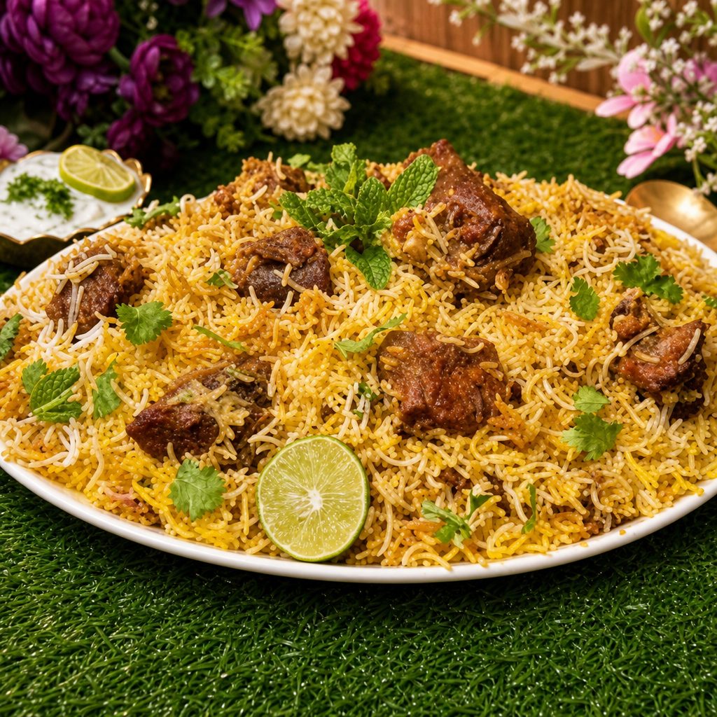 Hyderabadi Mutton Biryani – Bone-In Goat, Halal.