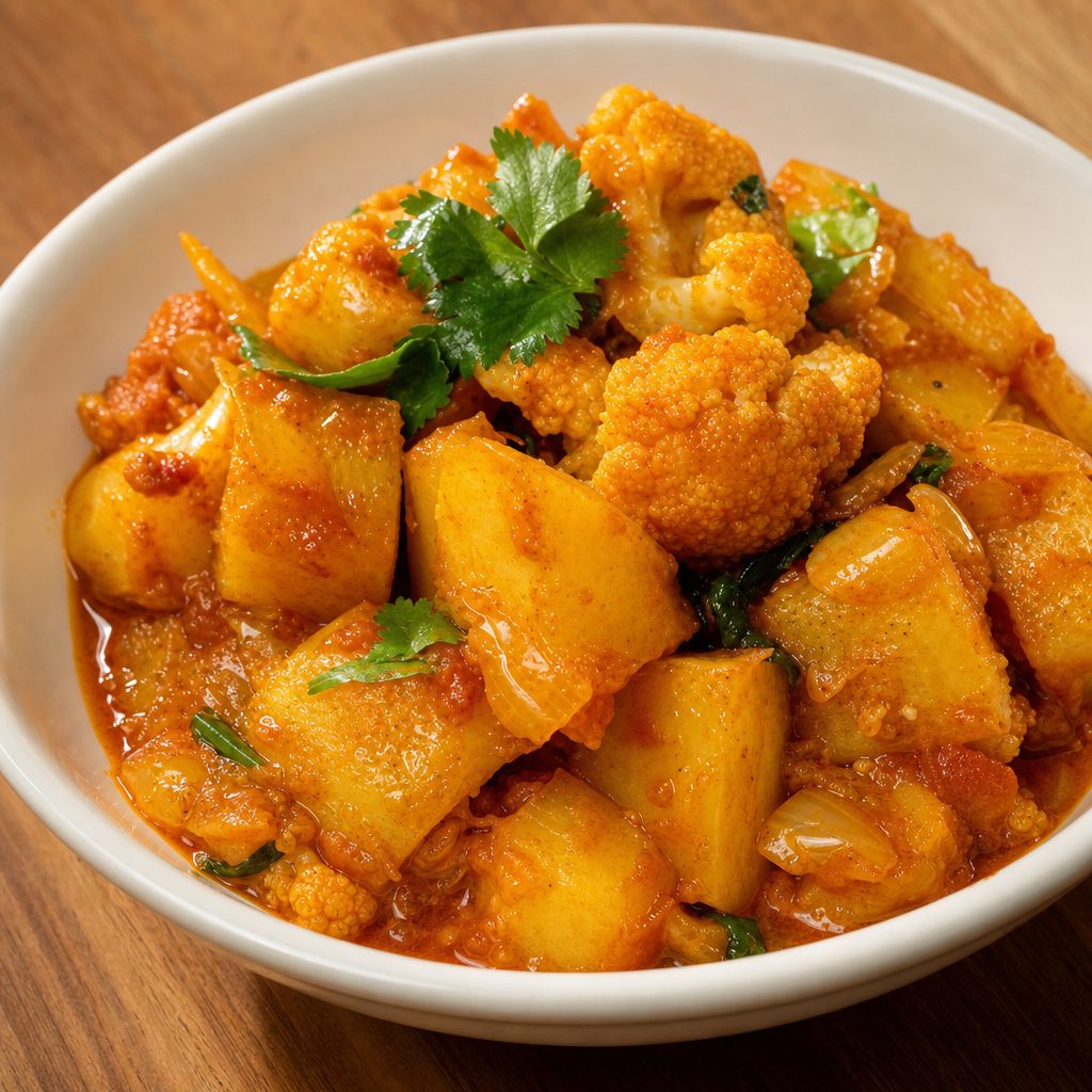 Aloo Gobi - Spiced Potato & Cauliflower Curry Bowl. Vegan, Gluten free.