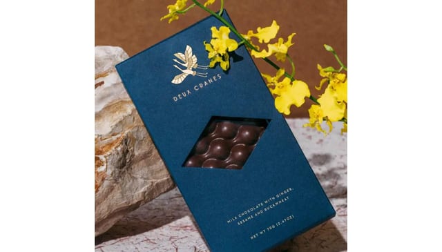 Deux Cranes Milk Chocolate with Ginger Sesame and Buckwheat