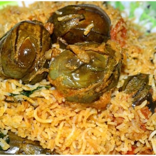 Eggplant Biryani  AKA Gutty Vankaya Biriyani - Non Vegan