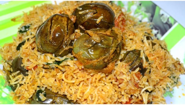 Eggplant Biryani AKA Gutty Vankaya Biriyani - Non Vegan